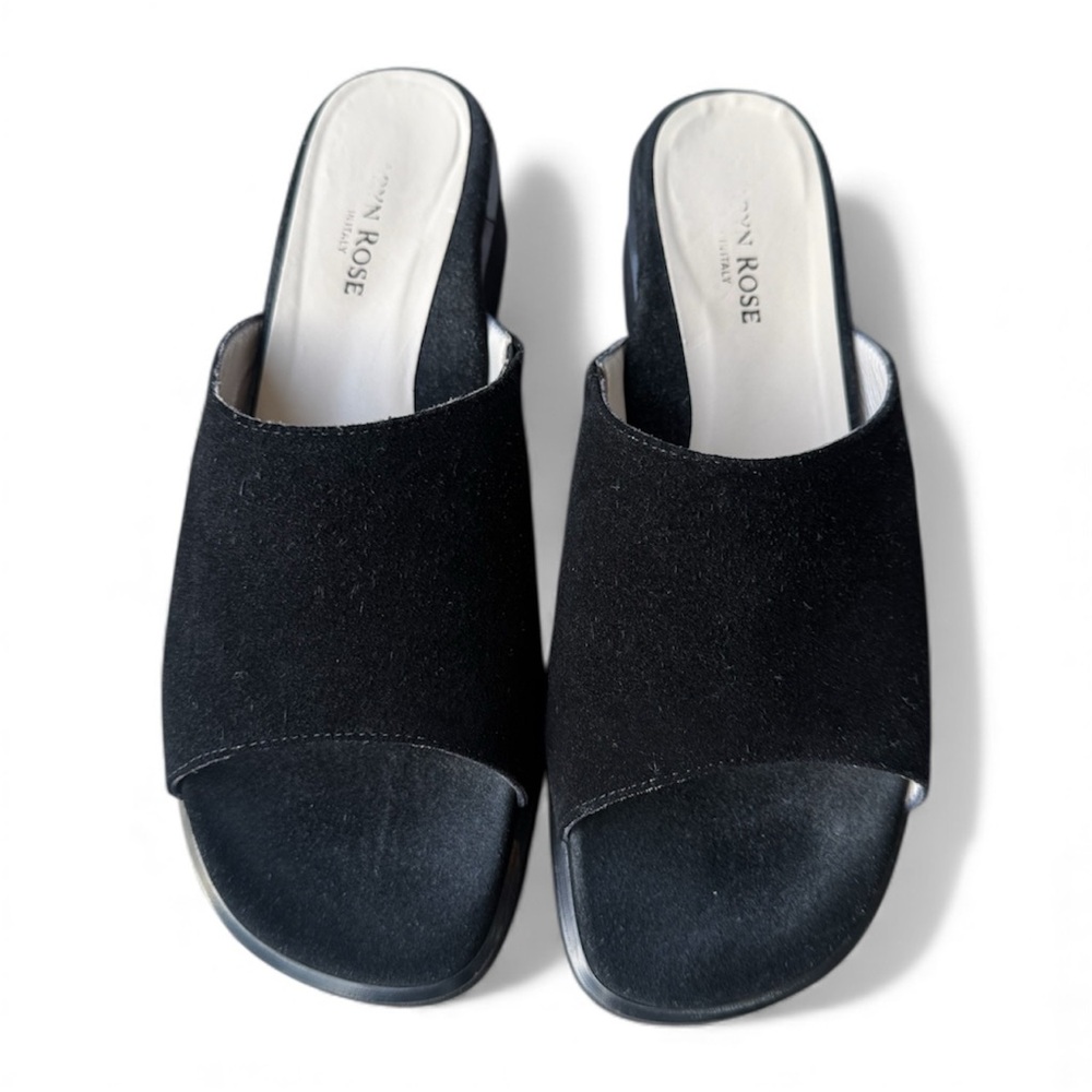Taryn Rose Tansy Black Suede Slides Sandals - 9.5